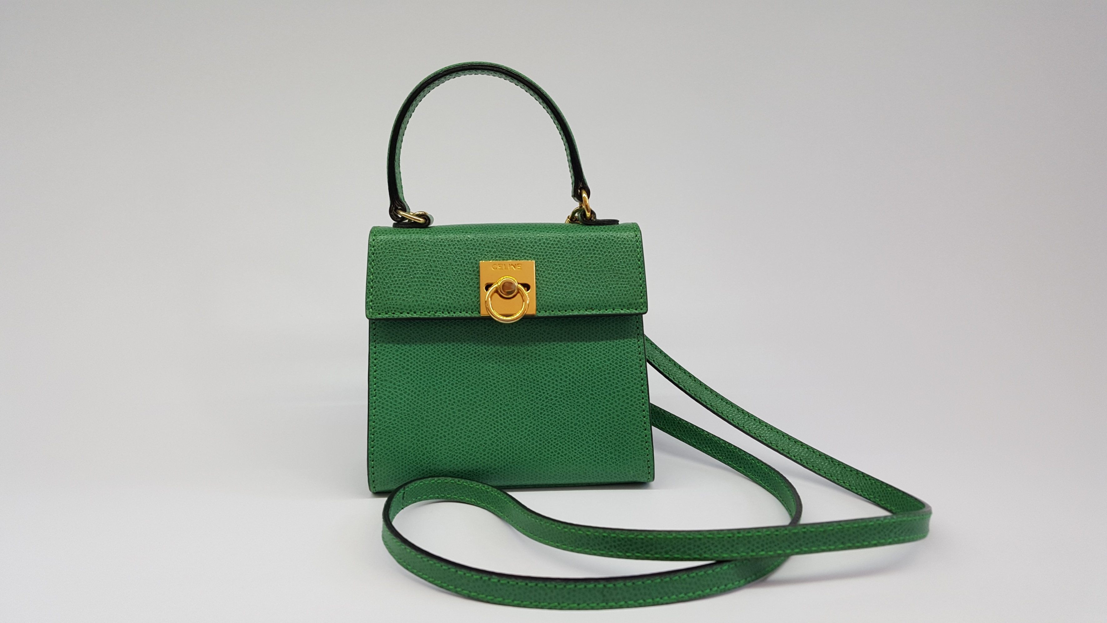 Auth Celine Vintage Starball Exotic Leather Vanity Hand Bag Green from  Japan