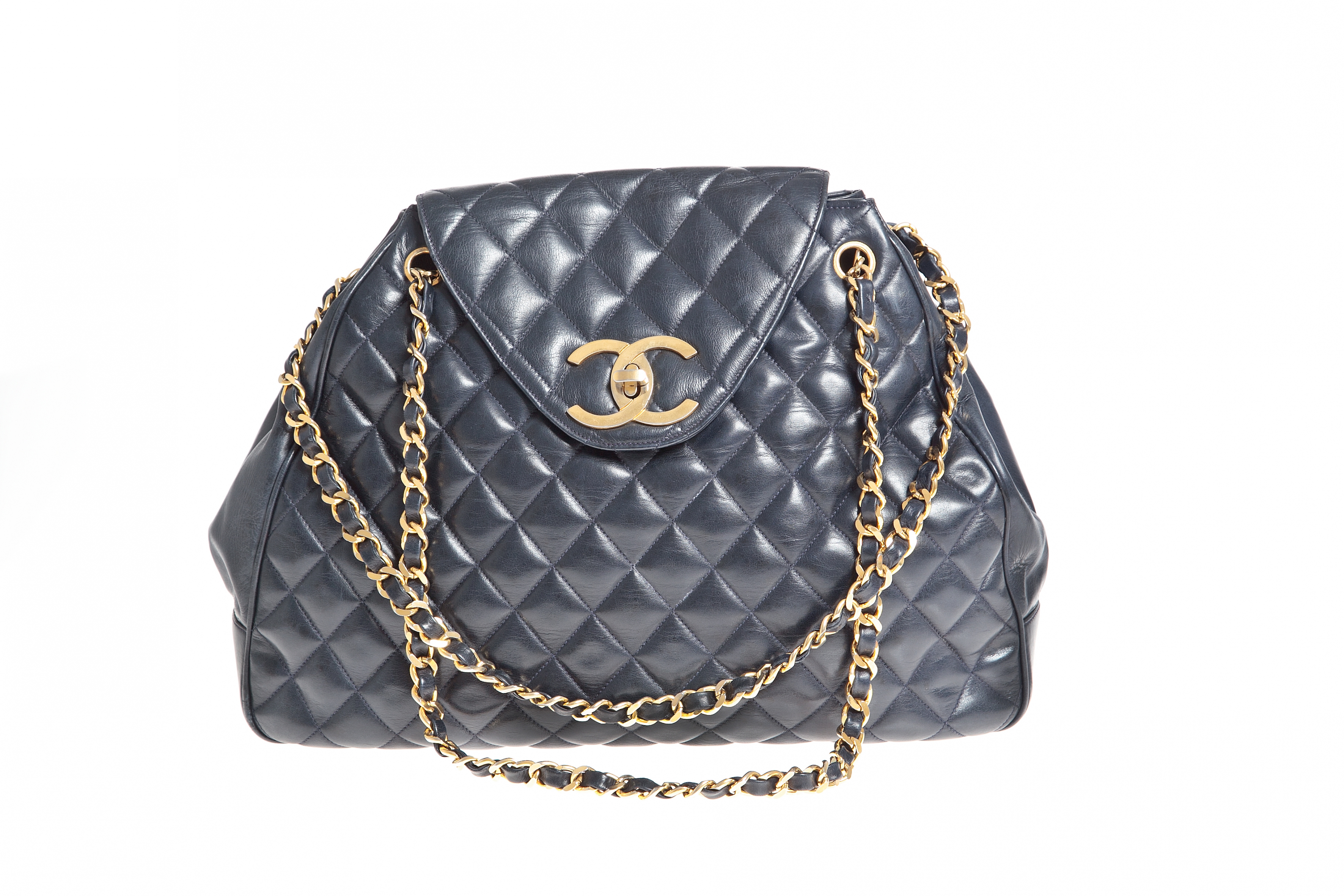 Chanel dark blue trapezoid handbag
