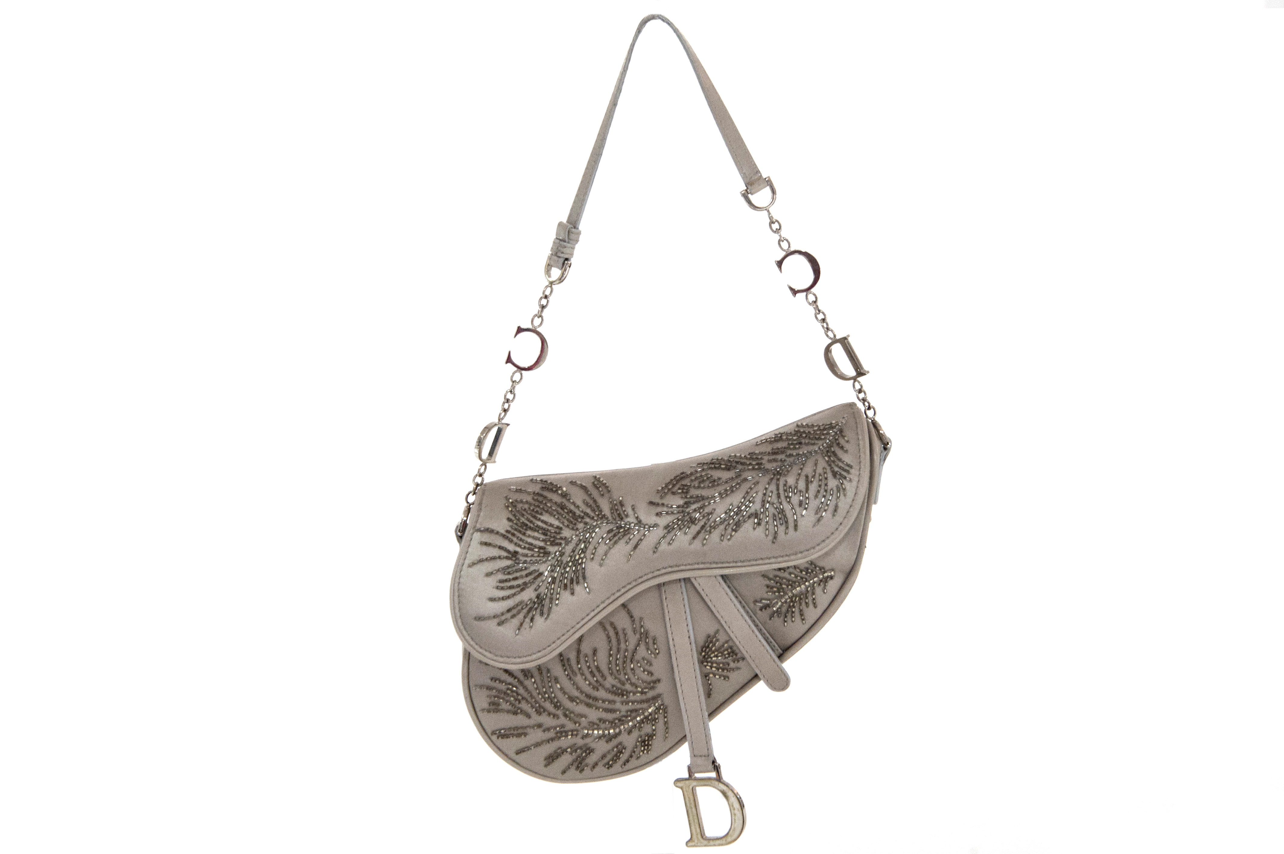 Christian Dior saddle bag in grey silk 